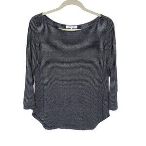 Frame Womens Navy & White Striped Organic Linen Top, M